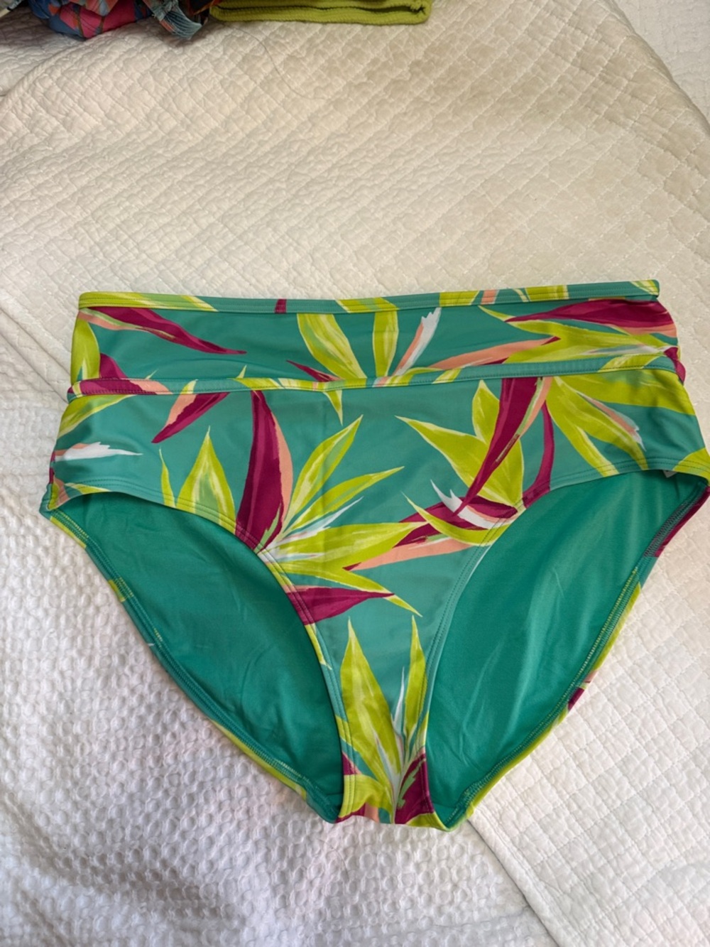 Old Navy Teal Bikini Bottoms with Lime and Magenta Leaf Print